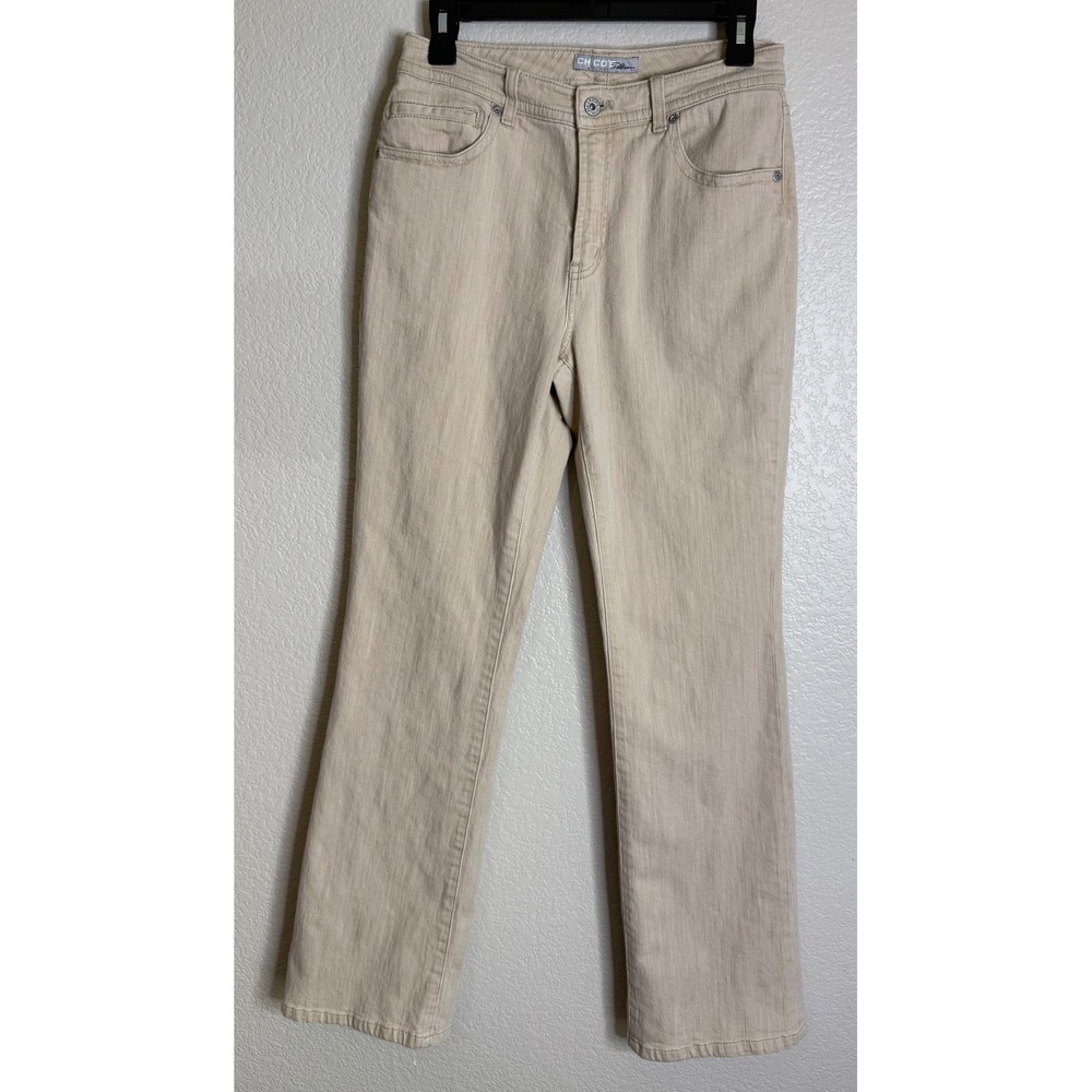 Chicos 0 US 4‎ Platinum Denim Jeans Tan Khaki High Rise Straight Leg Preppy